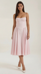 Women's Corset Midi Dress | Floral & Sweetheart Neckline