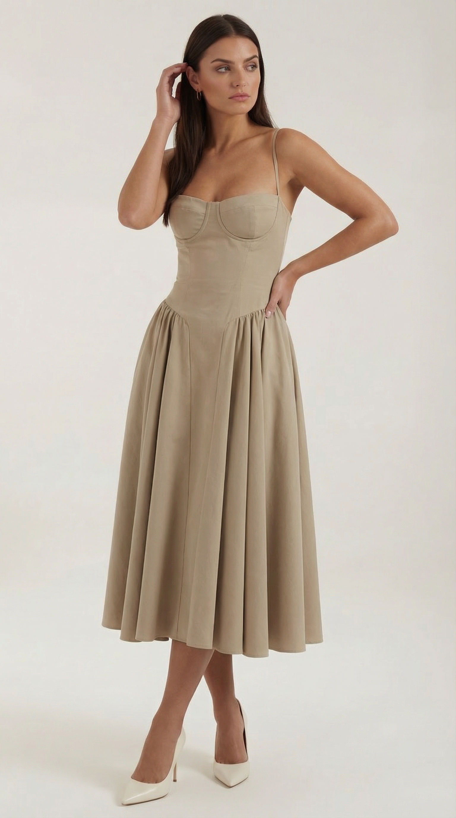 Women's Corset Midi Dress | Floral & Sweetheart Neckline