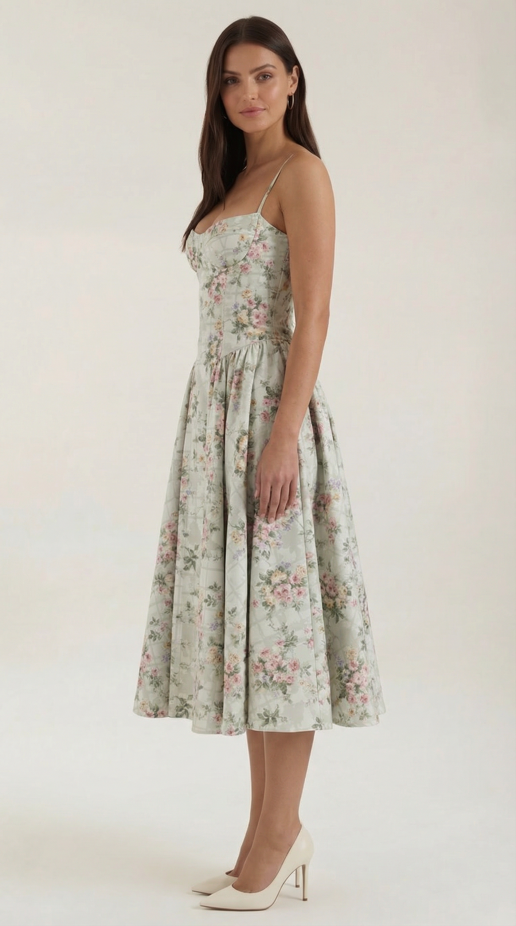 Women's Corset Midi Dress | Floral & Sweetheart Neckline