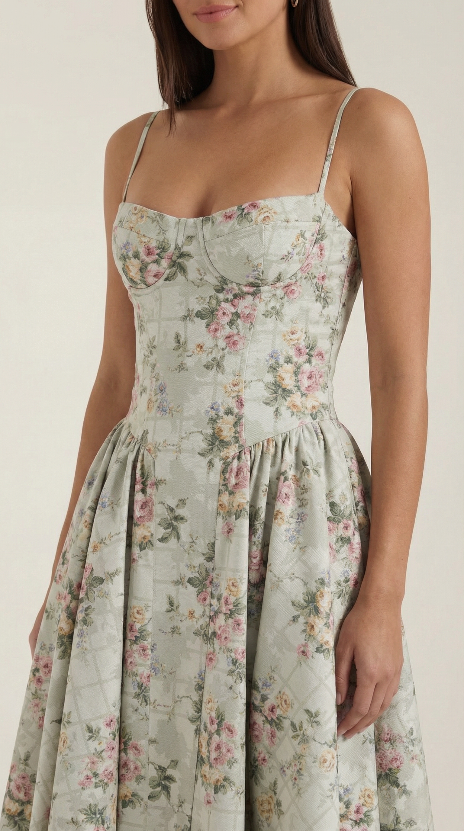 Women's Corset Midi Dress | Floral & Sweetheart Neckline
