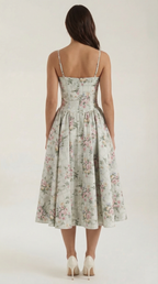 Women's Corset Midi Dress | Floral & Sweetheart Neckline