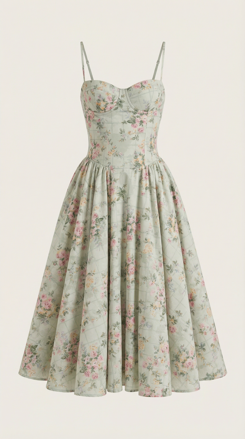 Women's Corset Midi Dress | Floral & Sweetheart Neckline