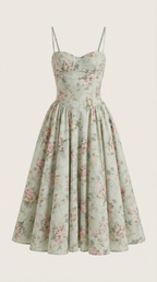 Women's Corset Midi Dress | Floral & Sweetheart Neckline