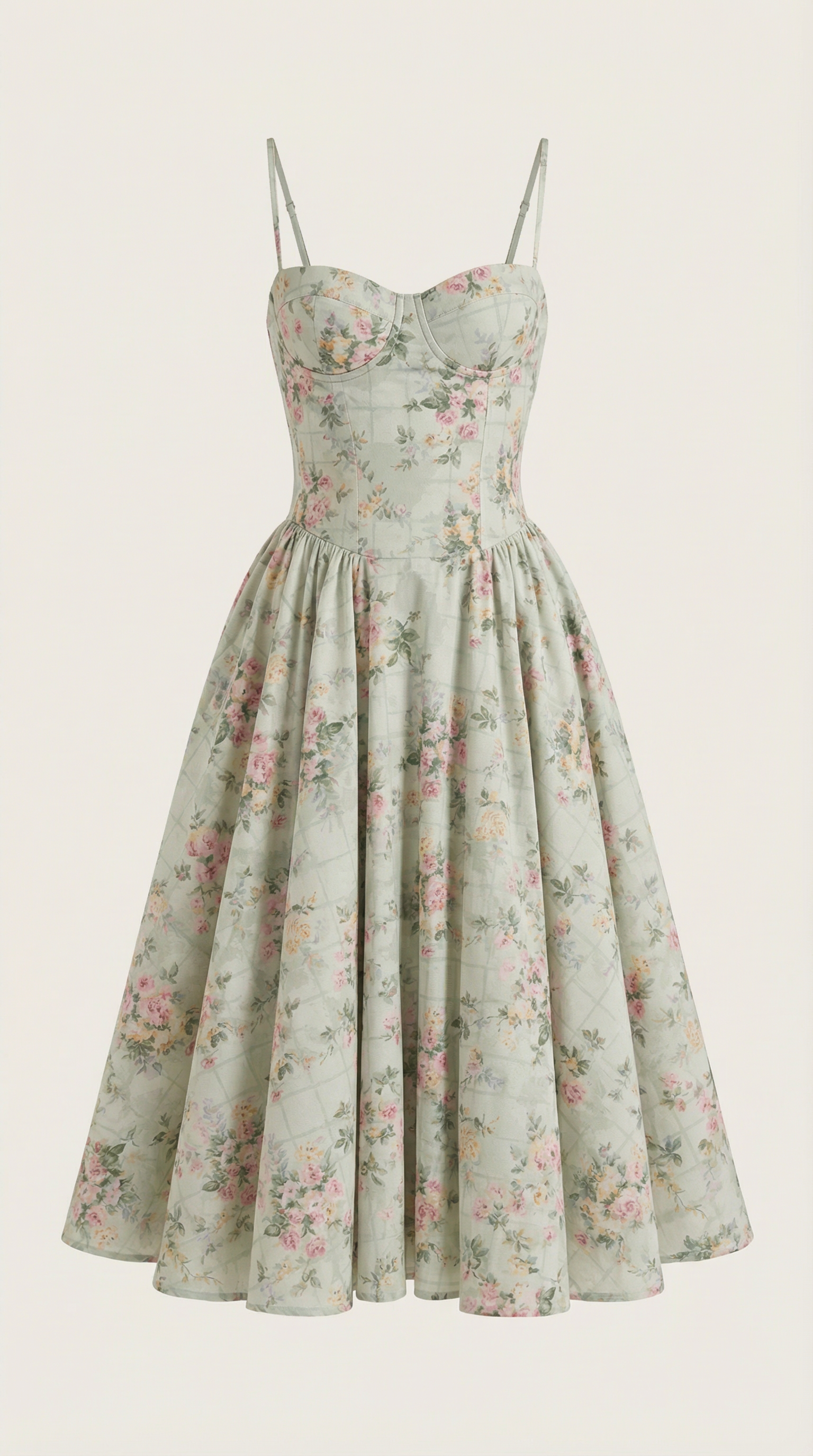 Women's Corset Midi Dress | Floral & Sweetheart Neckline