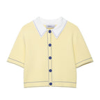 Women's Cropped Cardigan | Contrast Collar Button-Up