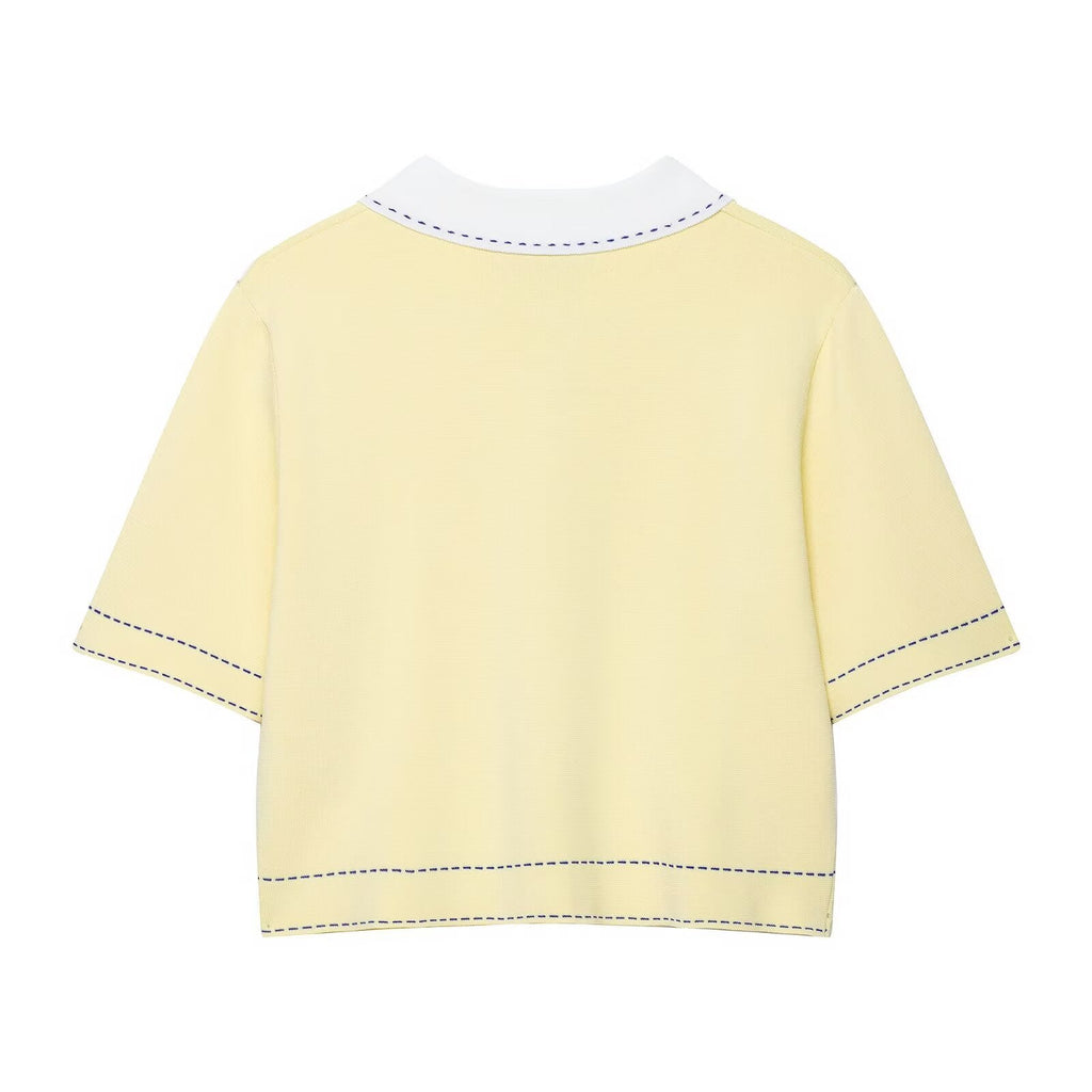 Women's Cropped Cardigan | Contrast Collar Button-Up