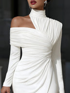 Women's Evening Maxi Dress | One Shoulder & Asymmetric Draped Design