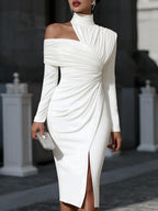 Women's Evening Maxi Dress | One Shoulder & Asymmetric Draped Design
