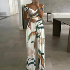 Women's Floral Jumpsuit | Off-Shoulder Wrap & Wide Leg