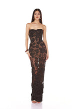 Women's Floral Long Dress | Strapless 3D Embroidered Maxi Gown