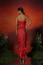 Women's Floral Long Dress | Strapless 3D Embroidered Maxi Gown