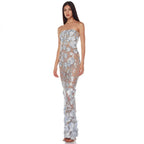Women's Floral Long Dress | Strapless 3D Embroidered Maxi Gown