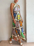 Women's Floral Maxi Dress | Boho Halter Neck & Exotic Print