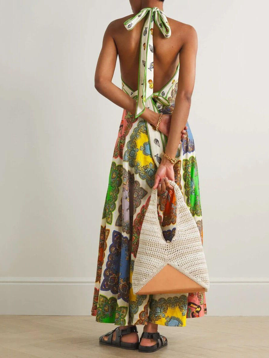 Women's Floral Maxi Dress | Boho Halter Neck & Exotic Print