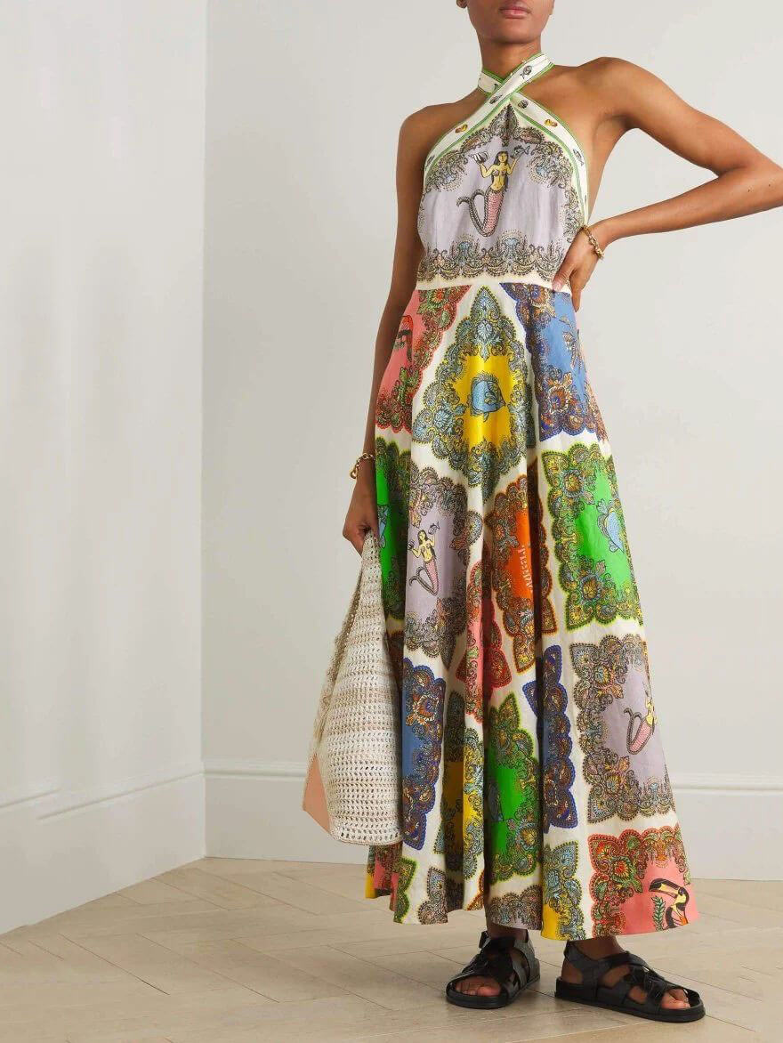 Women's Floral Maxi Dress | Boho Halter Neck & Exotic Print