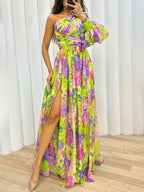 Women's Floral Maxi Dress | One-Shoulder & Side Slit