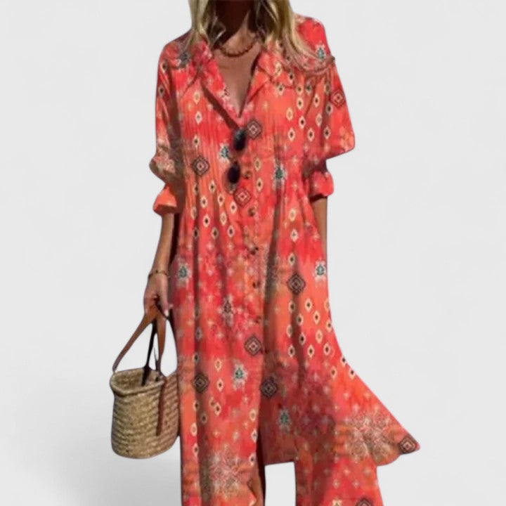 Women's Floral Midi Dress | Button Front & Relaxed Summer Style