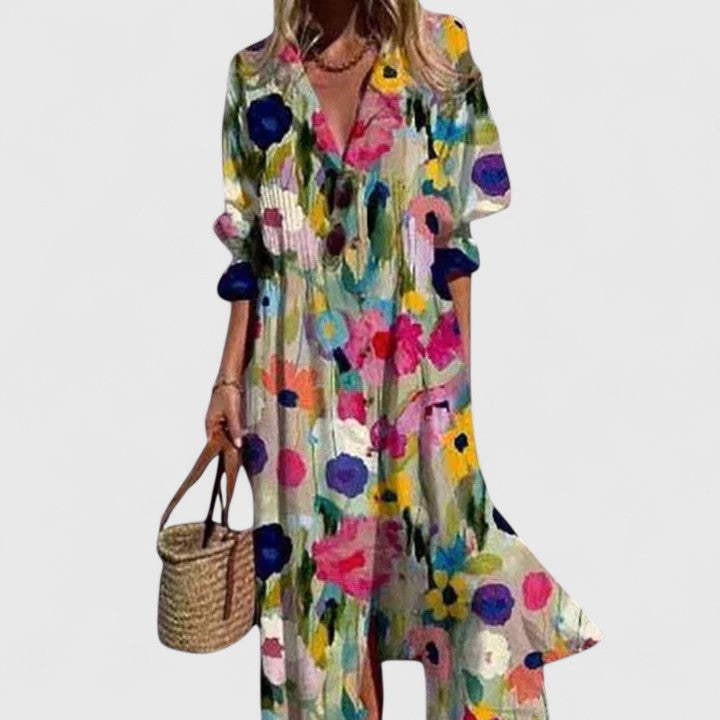 Women's Floral Midi Dress | Button Front & Relaxed Summer Style