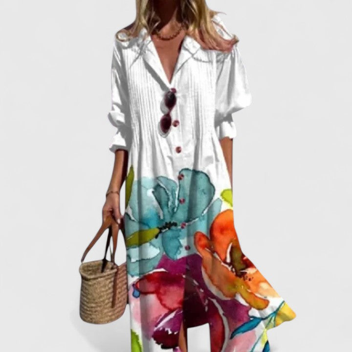 Women's Floral Midi Dress | Button Front & Relaxed Summer Style