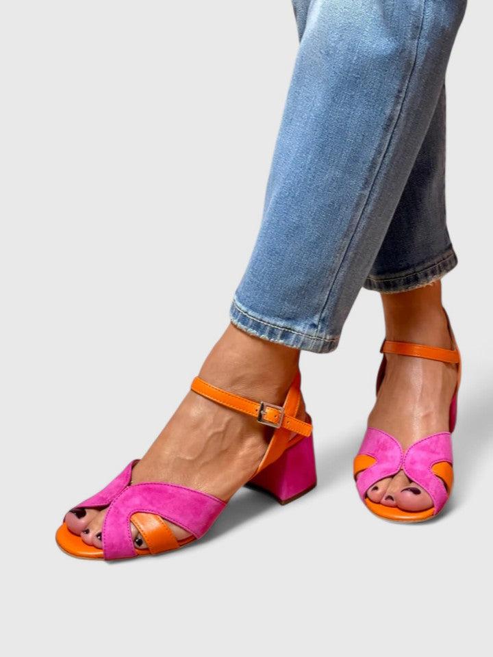 Women's Heeled Sandals | Block Heel Colour Block Ankle Strap