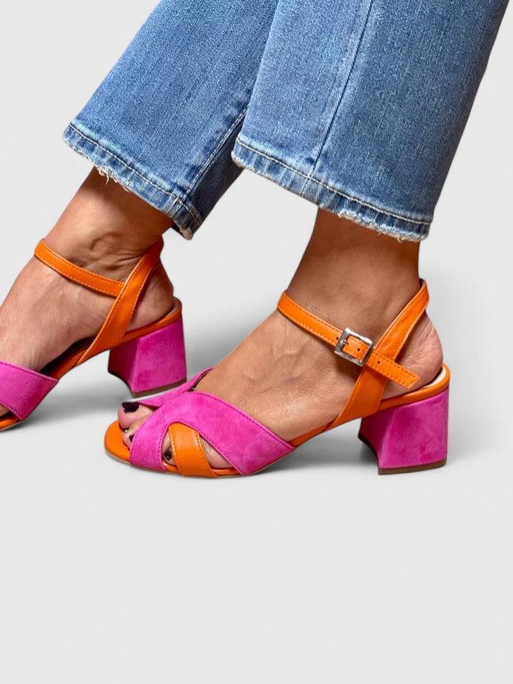 Women's Heeled Sandals | Block Heel Colour Block Ankle Strap