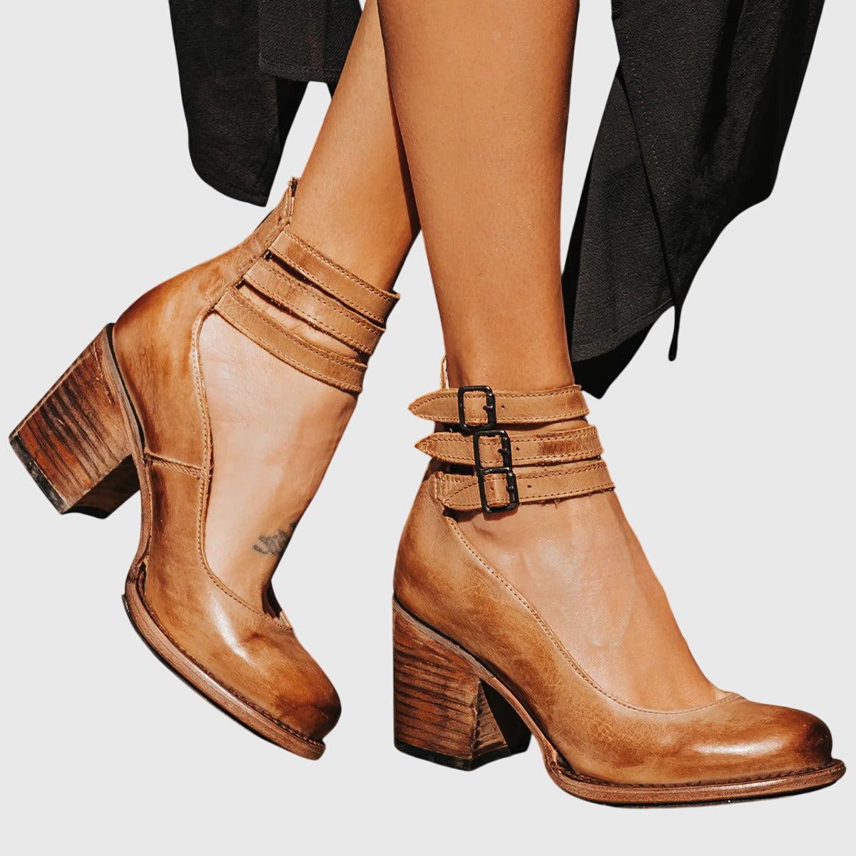 Women's Heeled Sandals | Block Heel Double Buckle Ankle Strap