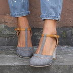 Women's Heels | Colour Block T-Bar Block Heel & Brogue Detail