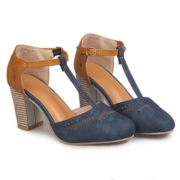 Women's Heels | Colour Block T-Bar Block Heel & Brogue Detail