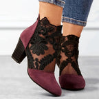 Women's Heels | Lace Embroidered Block Heel Ankle Boot