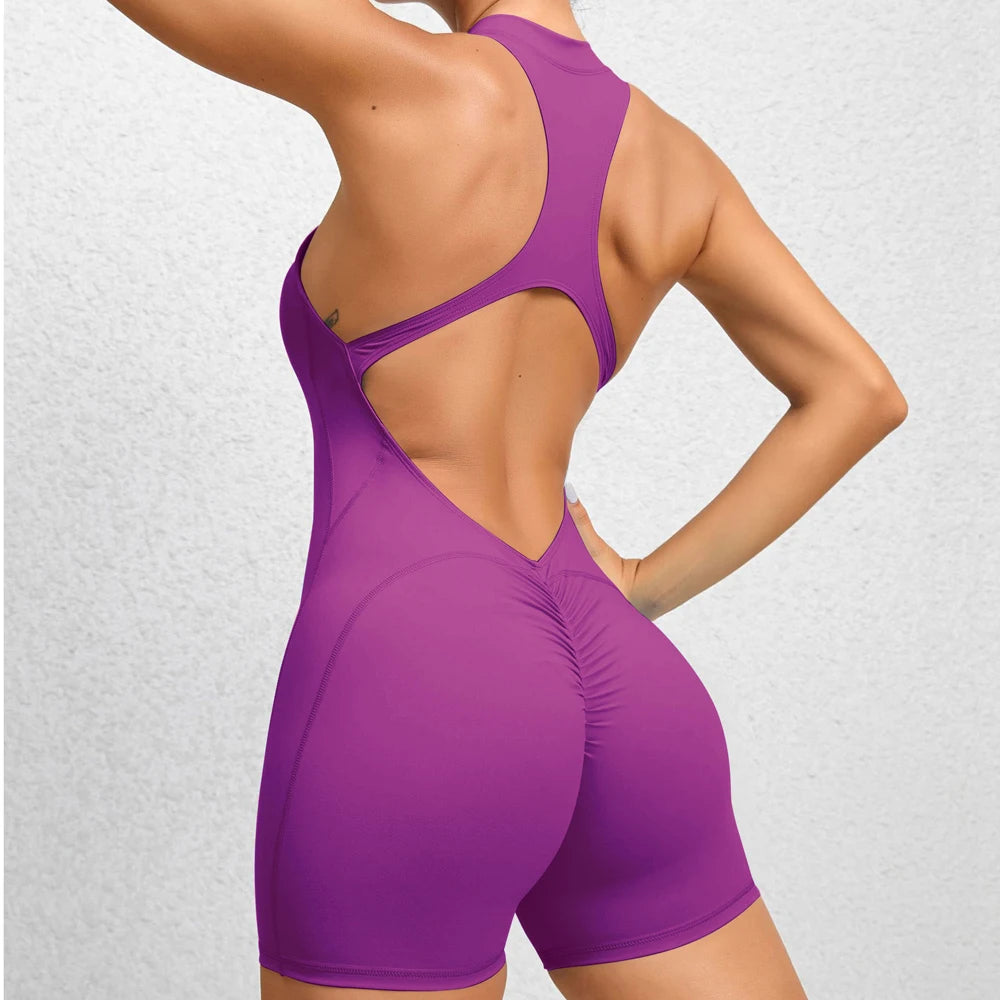 Seamless Yoga Romper Front Zipper Back Cut-Out Sexy Jumpsuit 0