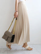 Women's Long Skirt | Pleated Satin High Waist Midi Skirt