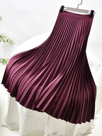 Women's Long Skirt | Pleated Satin High Waist Midi Skirt