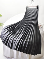 Women's Long Skirt | Pleated Satin High Waist Midi Skirt