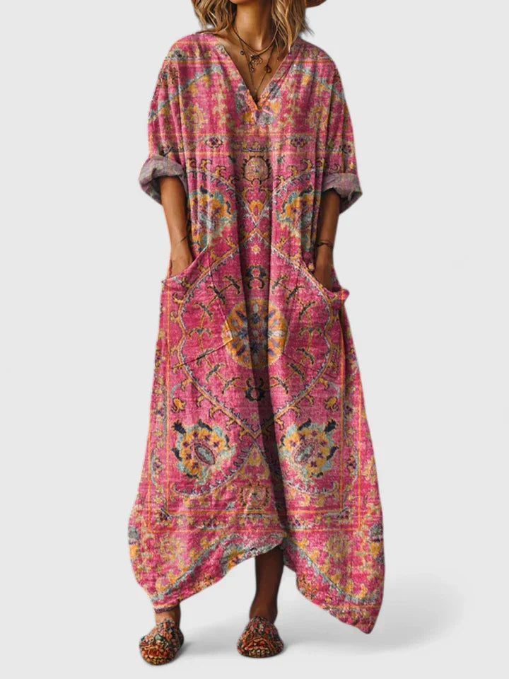Women's Maxi Dress | Boho Paisley Print & Oversized Patch Pocket Style
