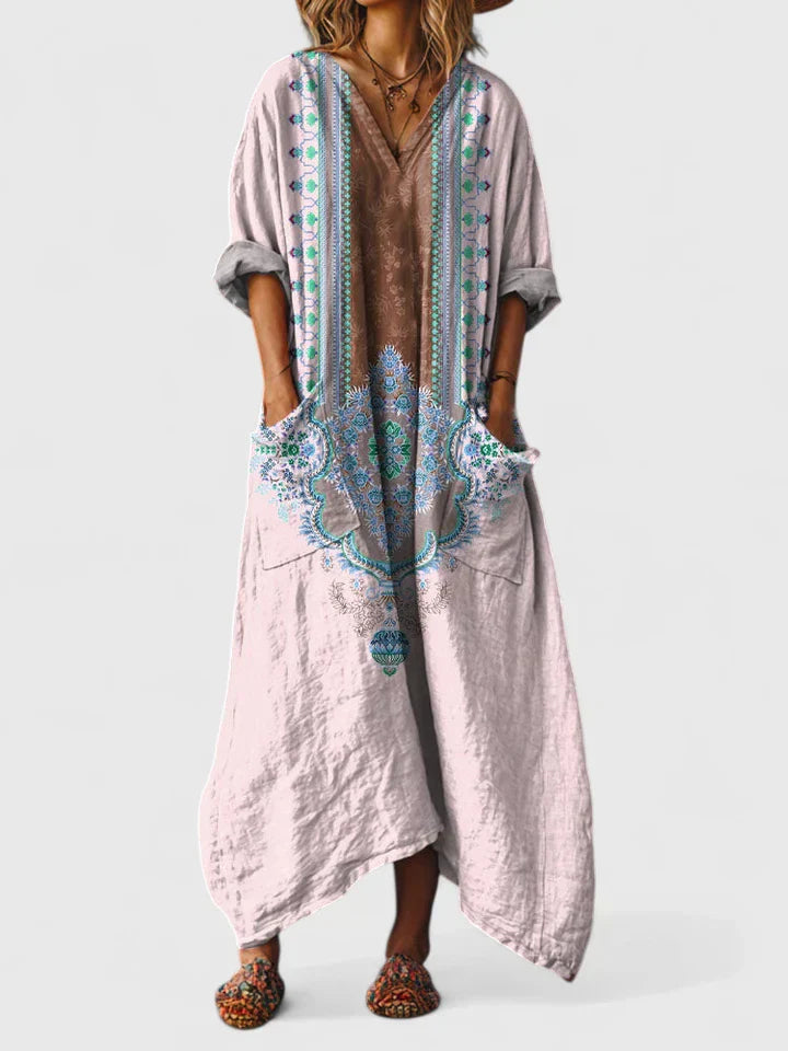 Women's Maxi Dress | Boho Paisley Print & Oversized Patch Pocket Style