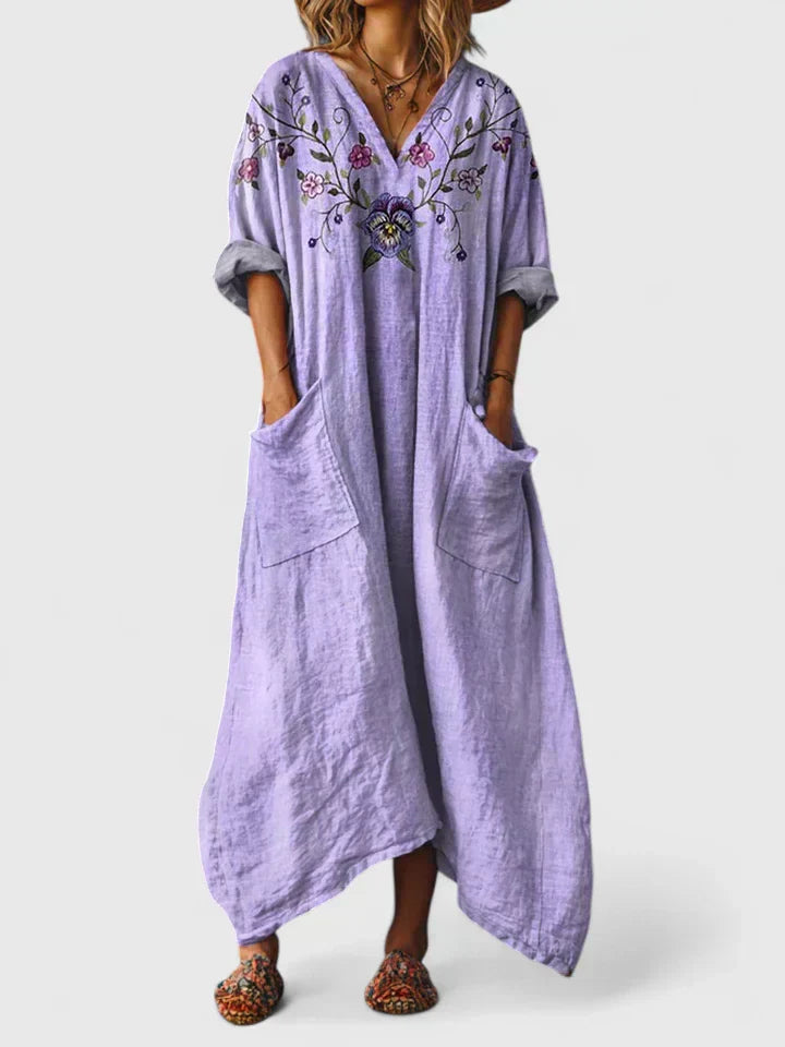 Women's Maxi Dress | Boho Paisley Print & Oversized Patch Pocket Style