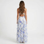 Women's Maxi Dress | Corset Bodice & Floral Ruffle Design