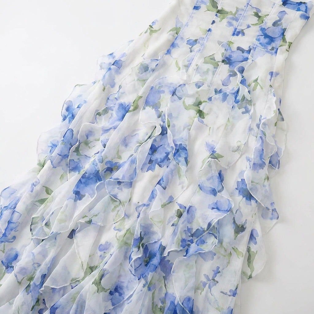Women's Maxi Dress | Corset Bodice & Floral Ruffle Design