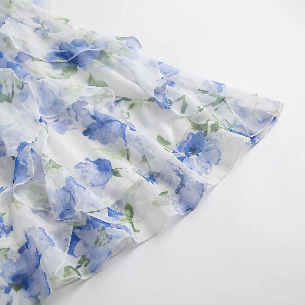 Women's Maxi Dress | Corset Bodice & Floral Ruffle Design