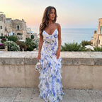 Women's Maxi Dress | Corset Bodice & Floral Ruffle Design