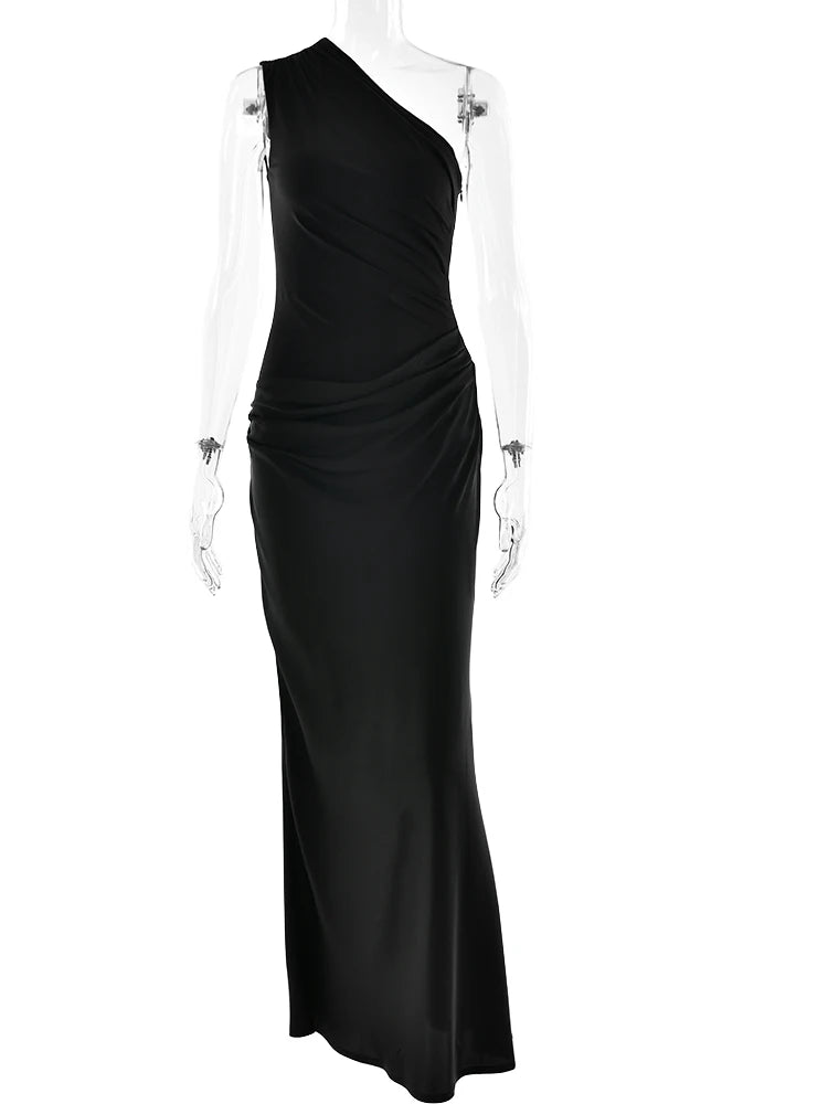 Women's Maxi Dress | One Shoulder Ruched Satin Floor Length