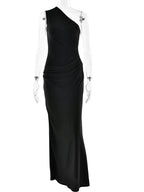 Women's Maxi Dress | One Shoulder Ruched Satin Floor Length