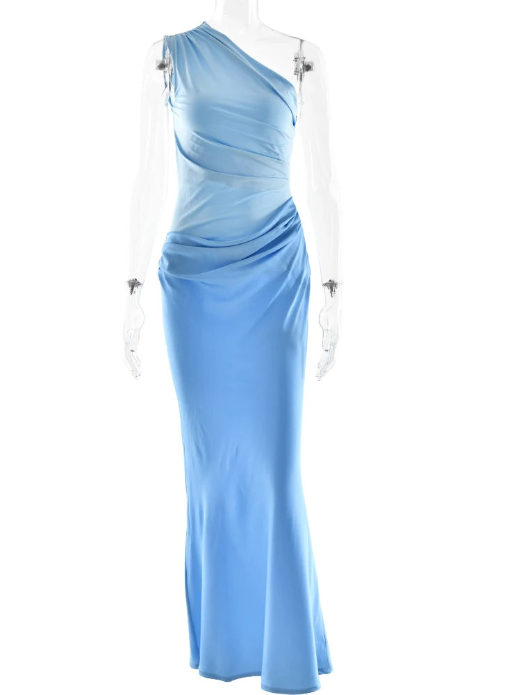 Women's Maxi Dress | One Shoulder Ruched Satin Floor Length