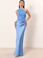 Women's Maxi Dress | One Shoulder Ruched Satin Floor Length