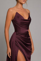 Women's Maxi Dress | Strapless Ruched High Slit
