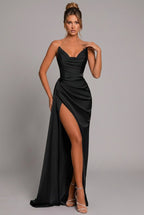 Women's Maxi Dress | Strapless Ruched High Slit