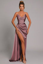 Women's Maxi Dress | Strapless Ruched High Slit
