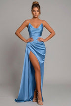 Women's Maxi Dress | Strapless Ruched High Slit