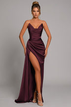 Women's Maxi Dress | Strapless Ruched High Slit