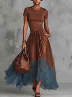 Women's Maxi Skirt Set | Tulle Lace Hem & Drawstring Waist Two Piece